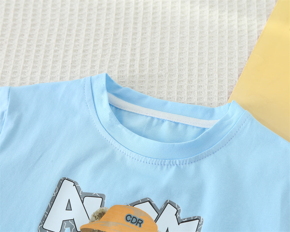 Boys Printed Round Neck T-shirt with Shorts