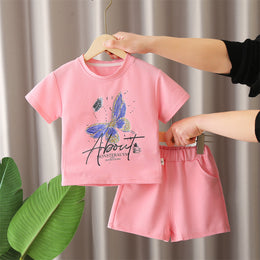 Girls Printed Round Neck T-shirt with Shorts