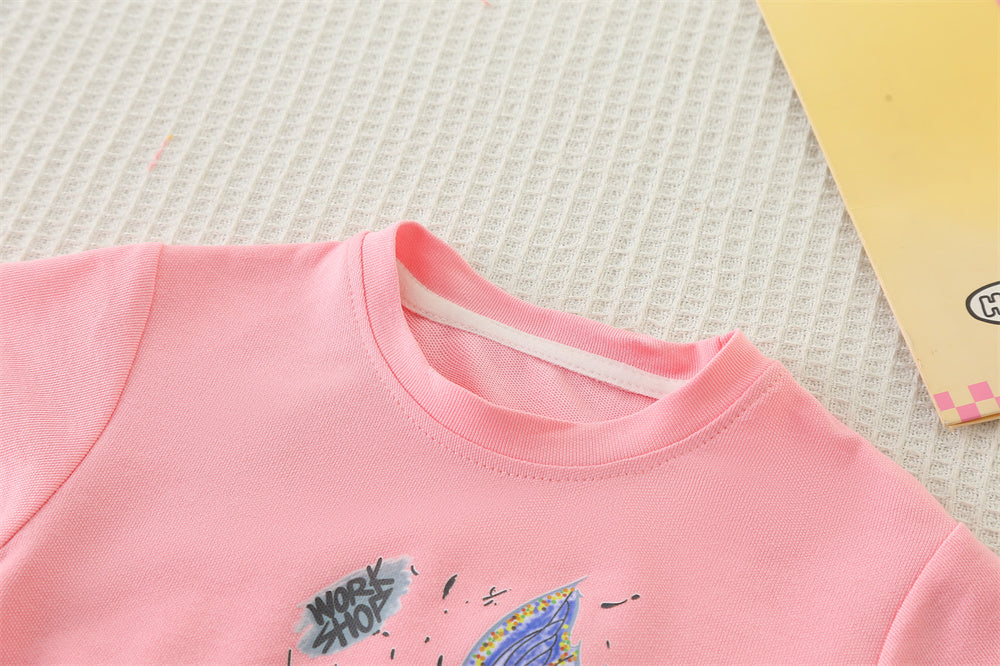 Girls Printed Round Neck T-shirt with Shorts