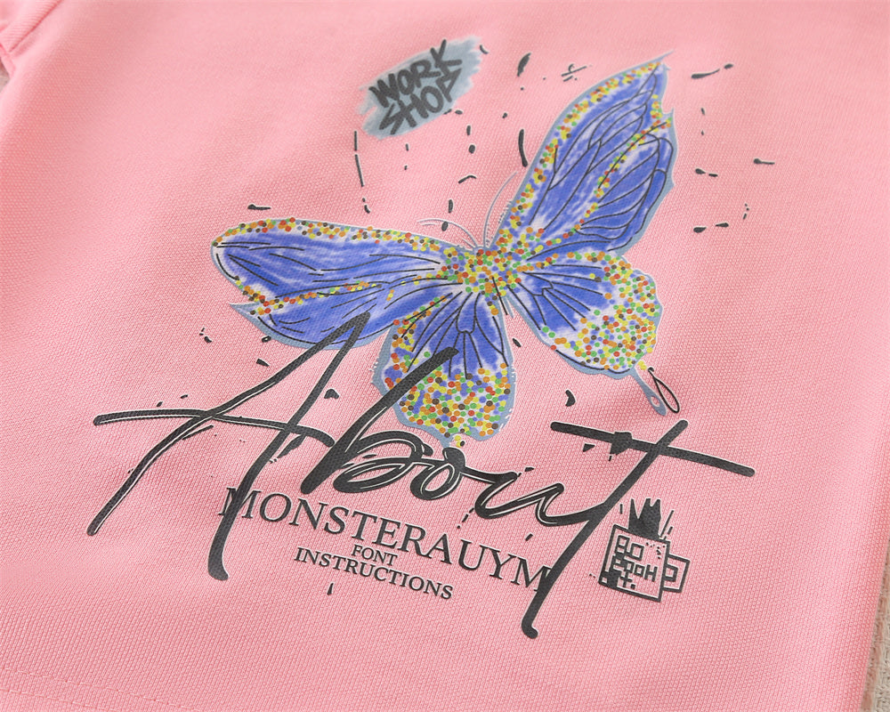 Girls Printed Round Neck T-shirt with Shorts