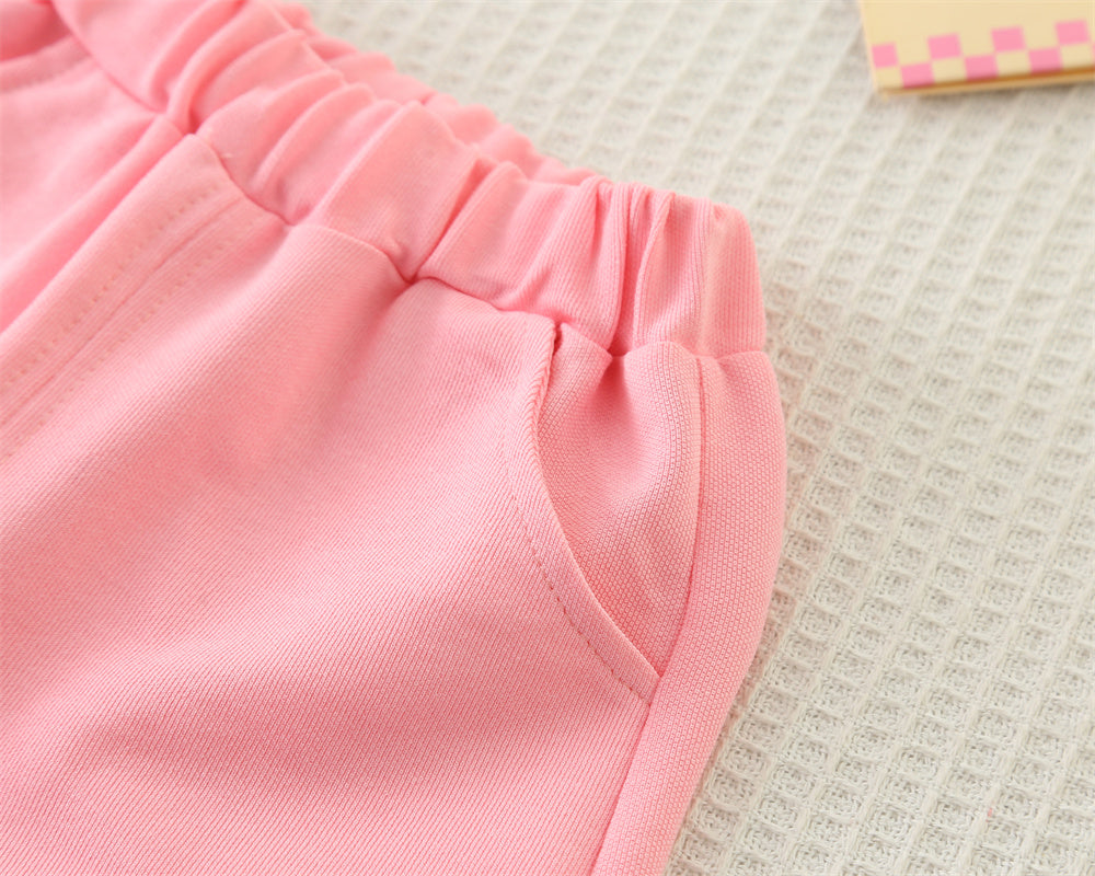 Girls Printed Round Neck T-shirt with Shorts