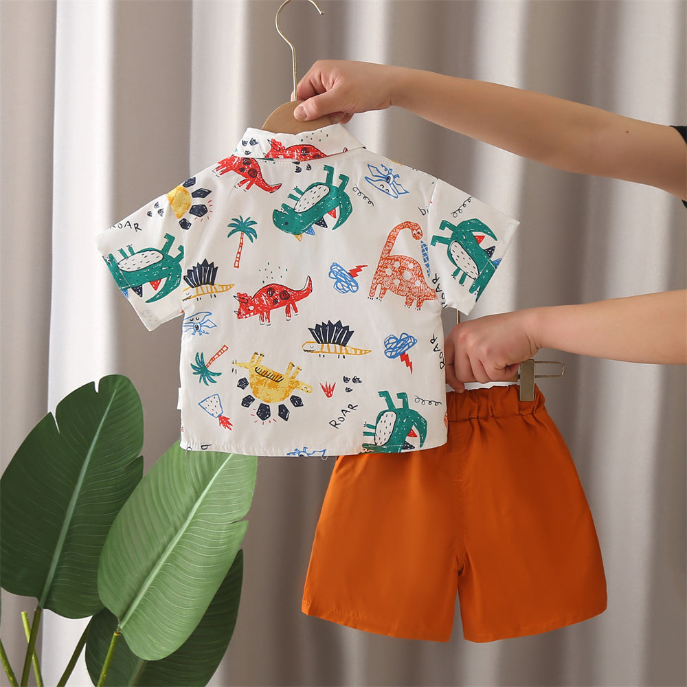 Boys Animal Printed Spread Collar Shirt With Shorts