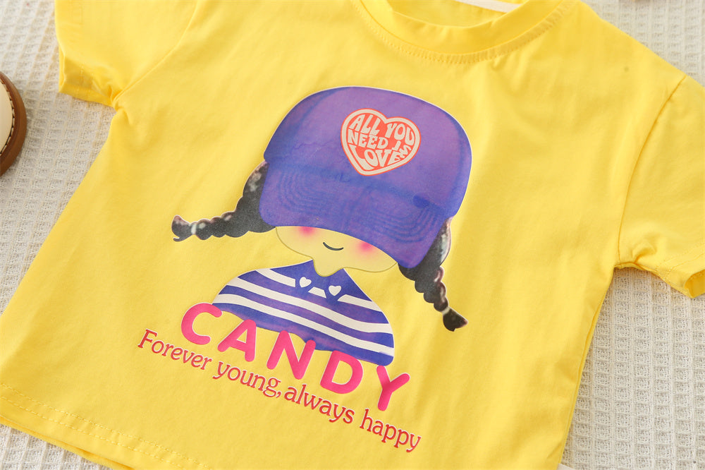Girls Printed Short Sleeves T-shirt With Shorts