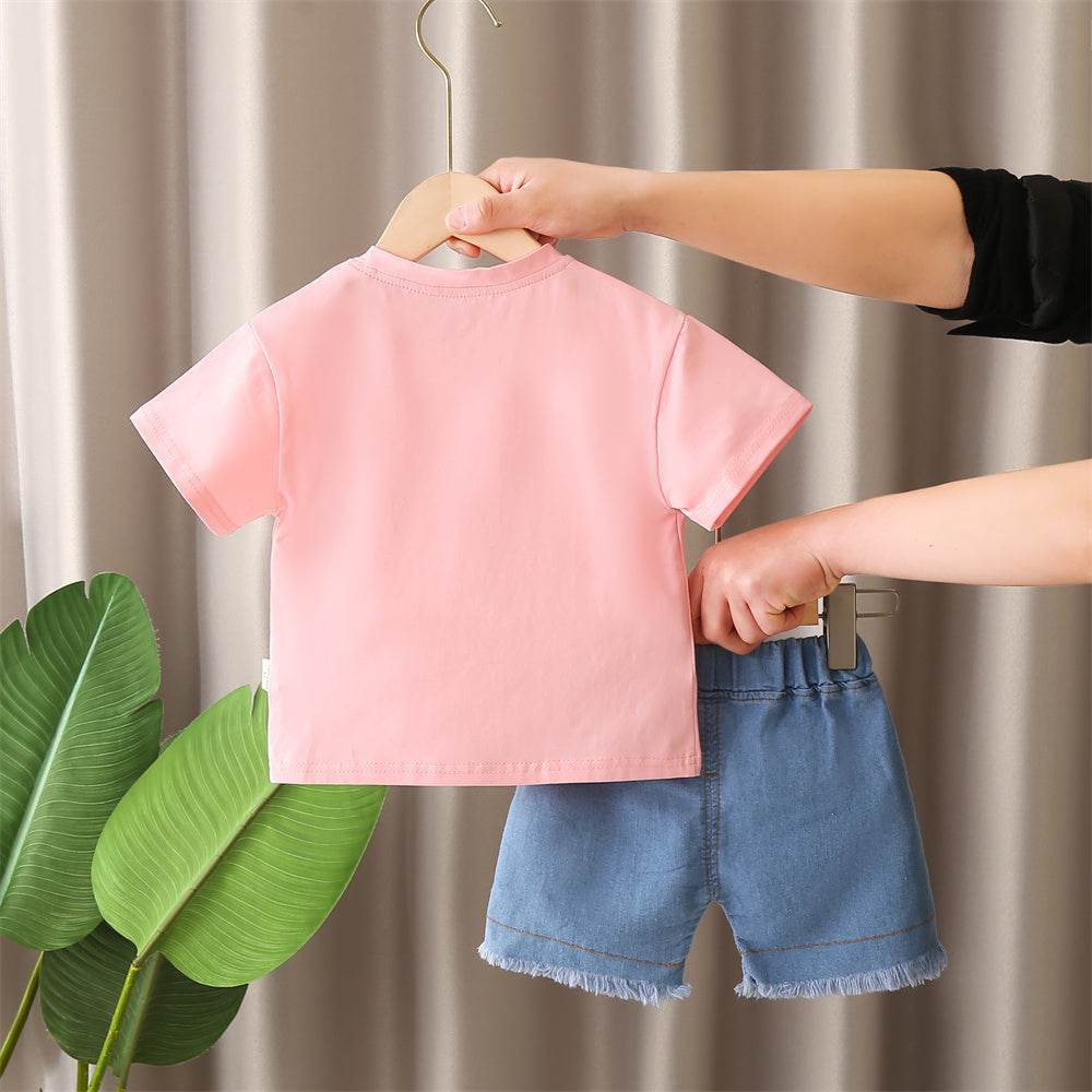 Girls Graphic Printed Round Neck T-shirt With Shorts