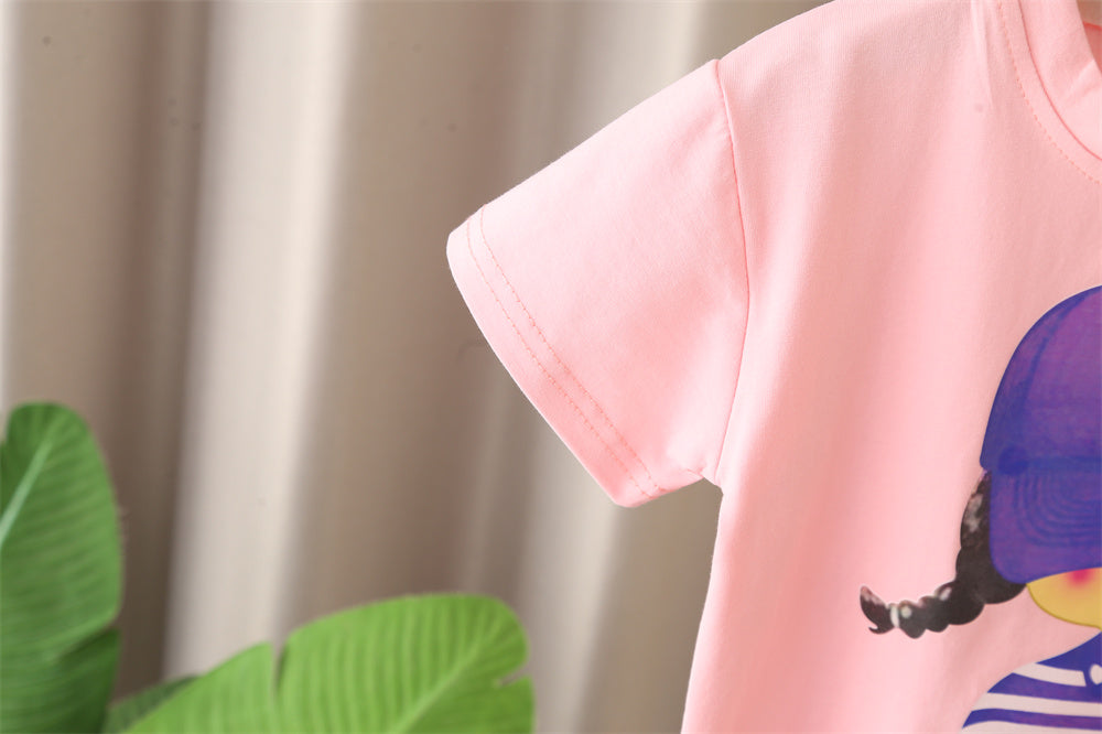 Girls Graphic Printed Round Neck T-shirt With Shorts