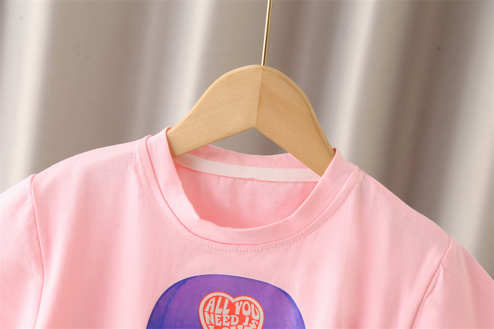 Girls Graphic Printed Round Neck T-shirt With Shorts