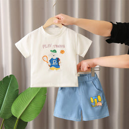 Boys Printed Round Neck Short Sleeves T-shirt With Shorts