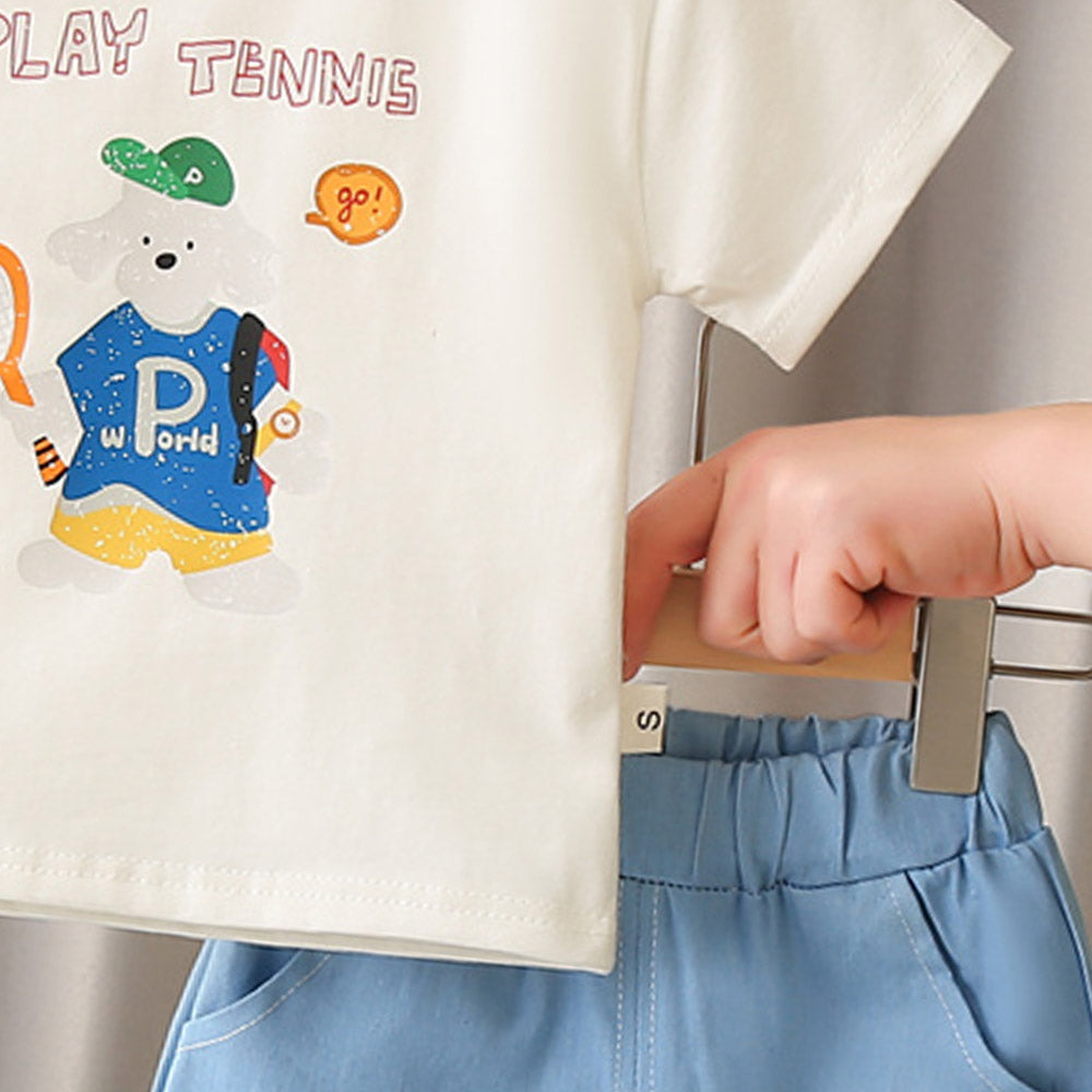 Boys Printed Round Neck Short Sleeves T-shirt With Shorts