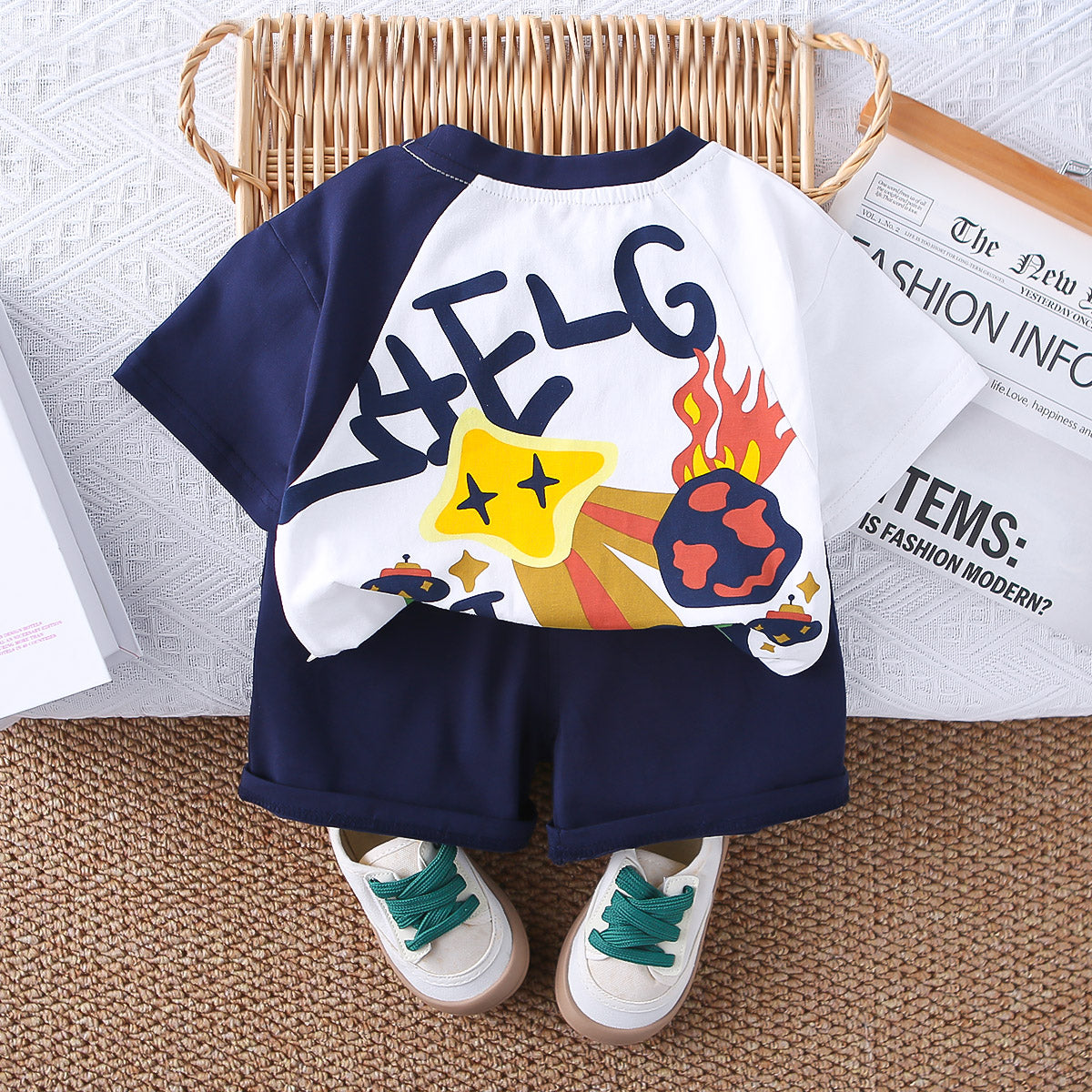 Boys Printed Round Neck T-shirt with Shorts