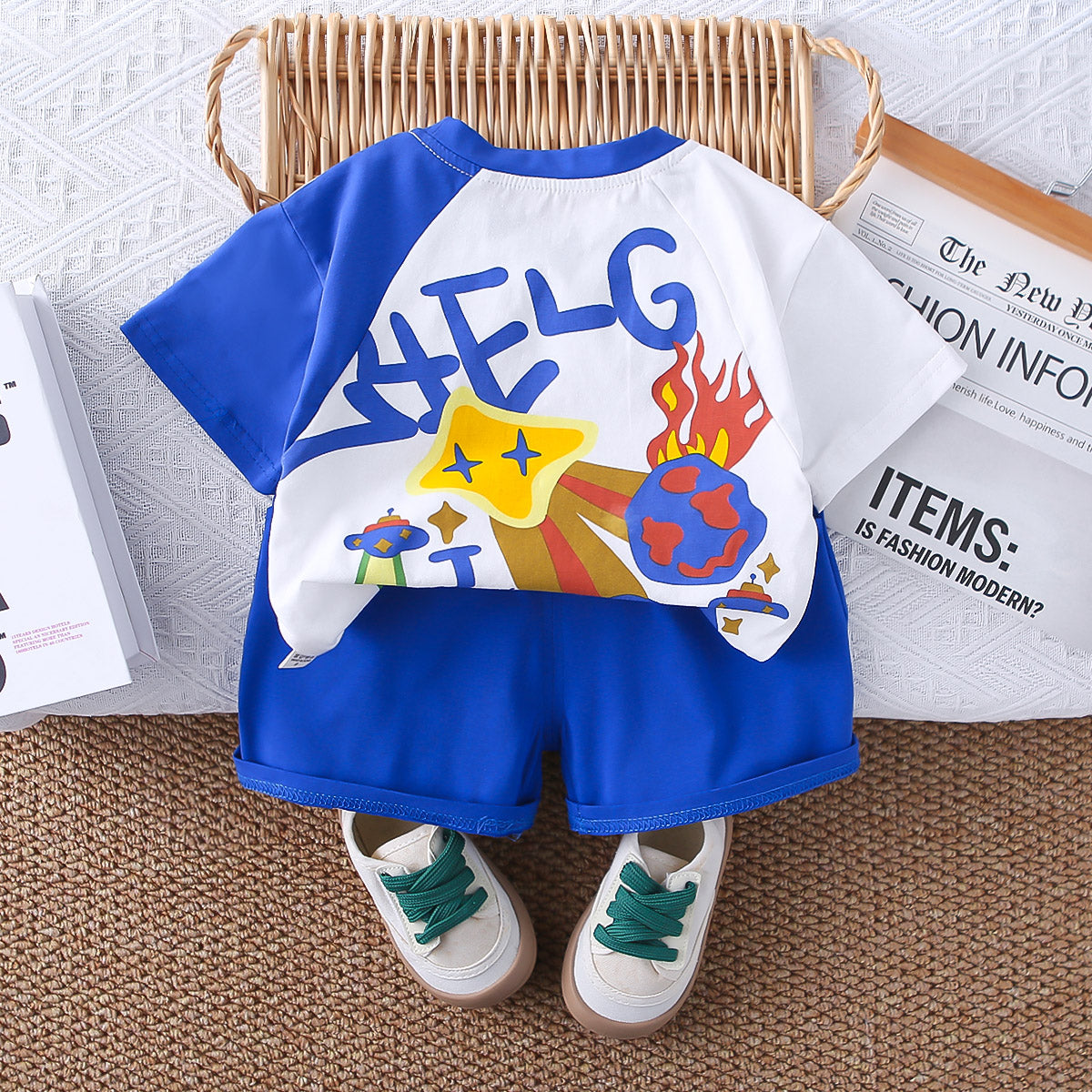 Boys Printed Round Neck T-shirt with Shorts