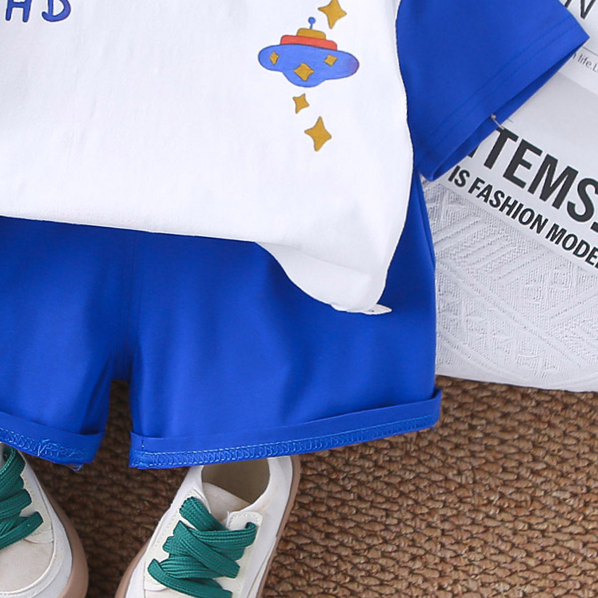 Boys Printed Round Neck T-shirt with Shorts