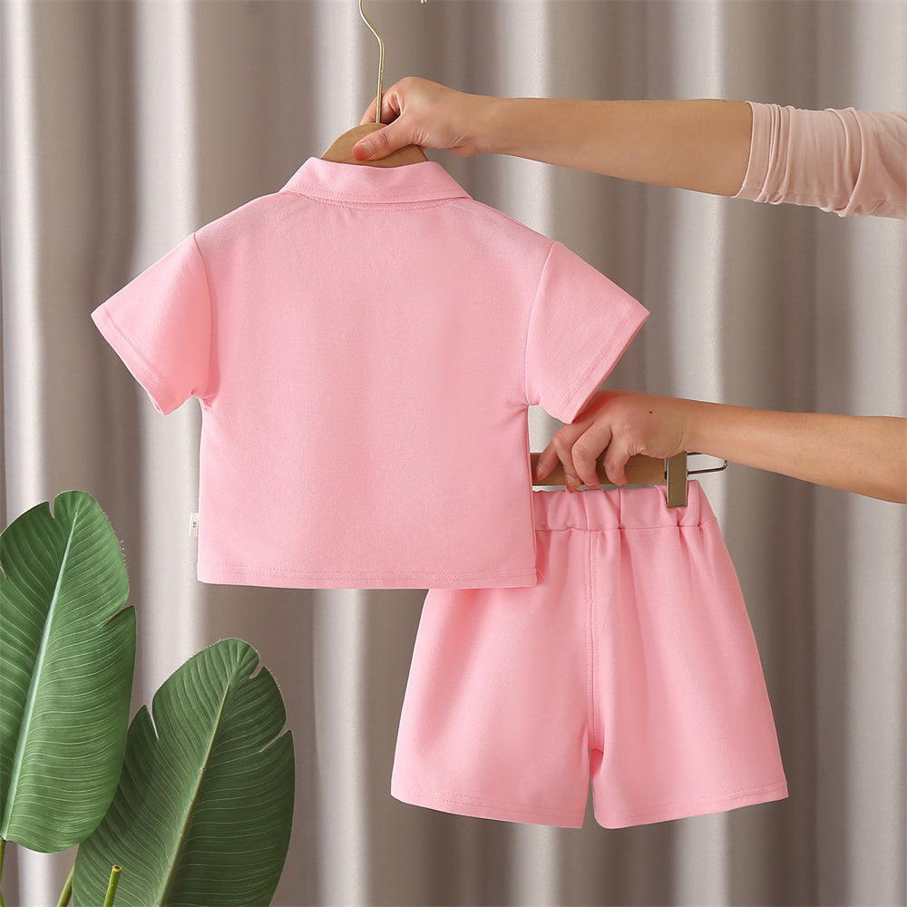 Girls Embroidered Shirt Collar Short Sleeves T-shirt With Shorts