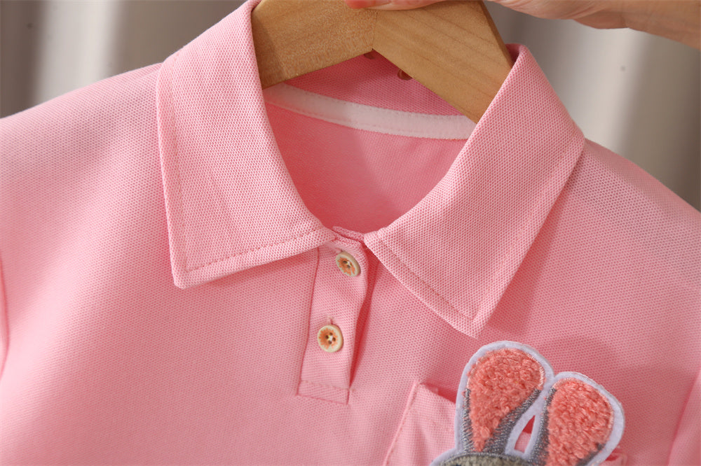 Girls Embroidered Shirt Collar Short Sleeves T-shirt With Shorts
