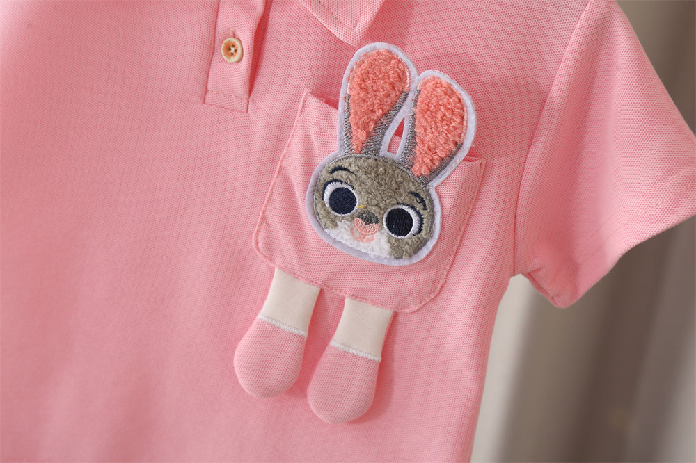 Girls Embroidered Shirt Collar Short Sleeves T-shirt With Shorts