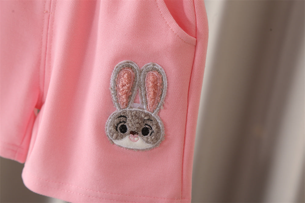 Girls Embroidered Shirt Collar Short Sleeves T-shirt With Shorts
