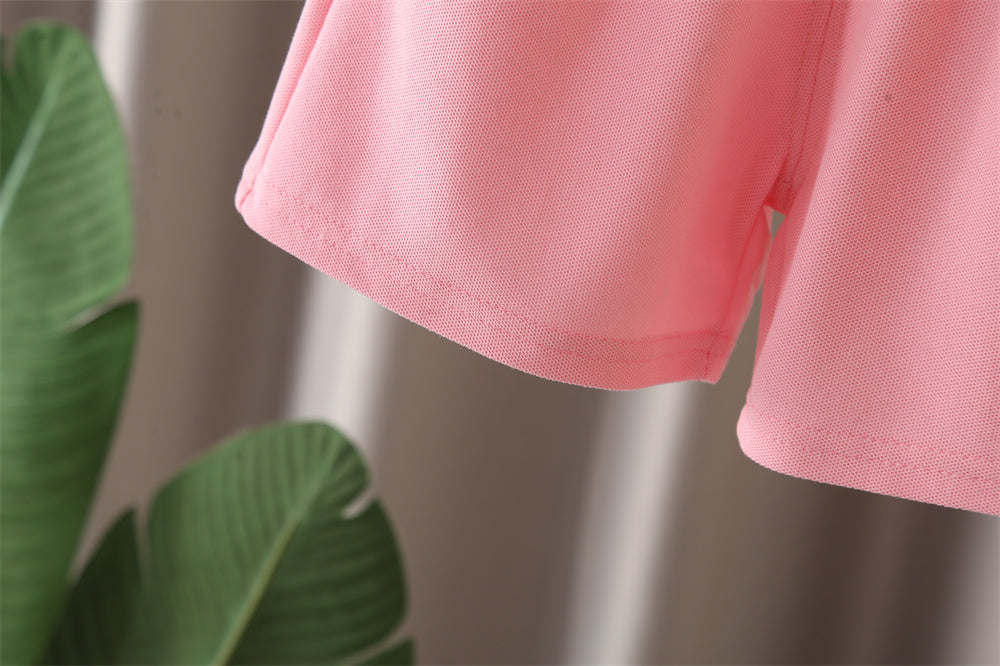 Girls Embroidered Shirt Collar Short Sleeves T-shirt With Shorts