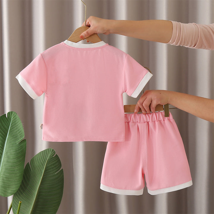 Girls Printed Round Neck Short Sleeves T-shirt With Shorts