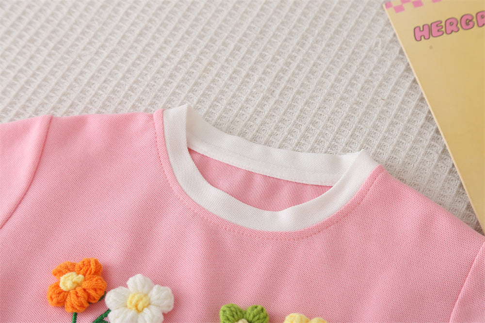 Girls Printed Round Neck Short Sleeves T-shirt With Shorts
