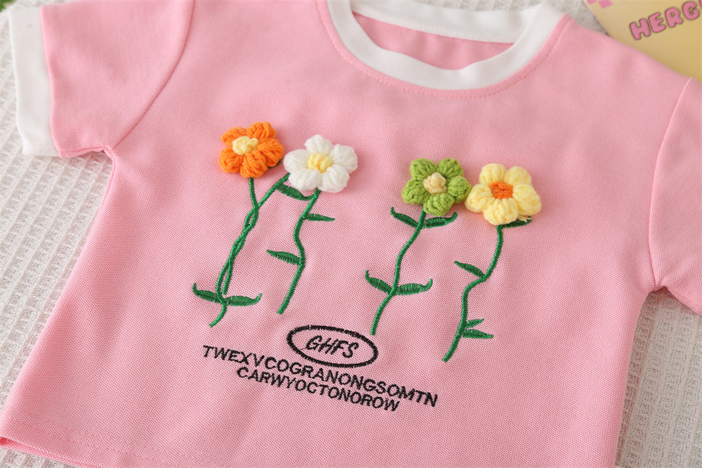 Girls Printed Round Neck Short Sleeves T-shirt With Shorts