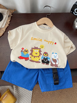 Boys Printed Pure Cotton T-shirt With Shorts