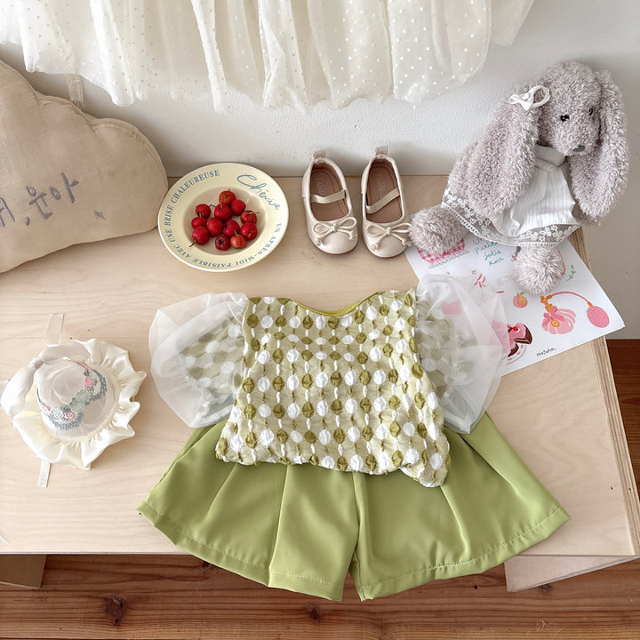 Girls Round Neck Printed Short Sleeves Pure Cotton Top With Shorts