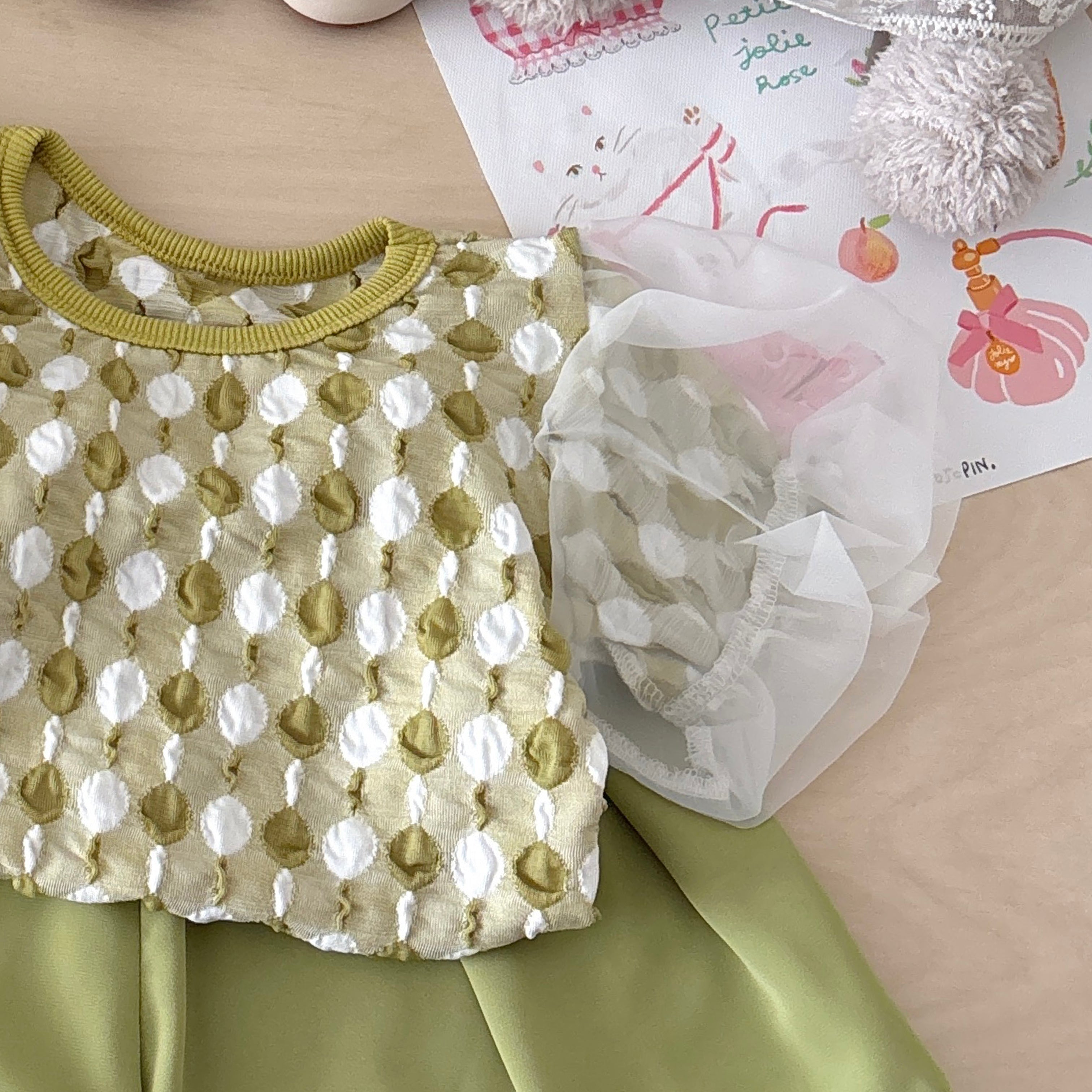 Girls Round Neck Printed Short Sleeves Pure Cotton Top With Shorts