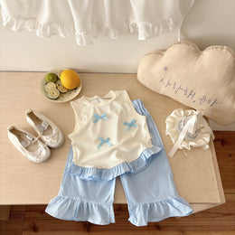 Girls Self Design Round Neck Pure Cotton T-shirt With Trousers