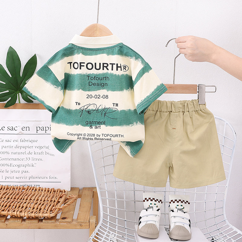 Boys Colourblocked Short Sleeves T-shirt With Shorts