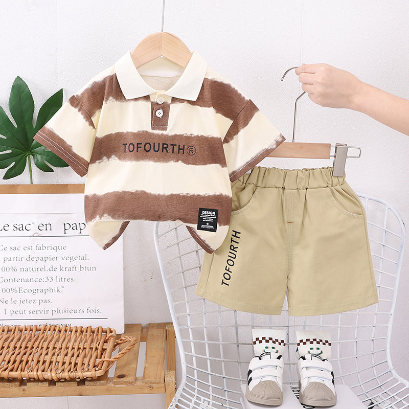Boys Colourblocked Polo Collar T-Shirt With Shorts