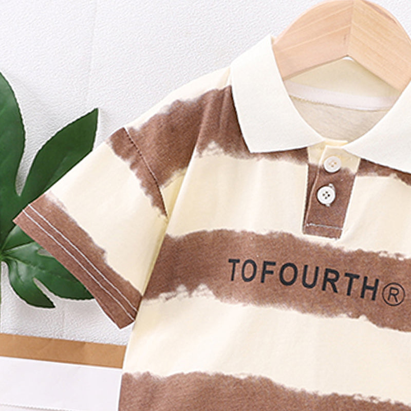 Boys Colourblocked Polo Collar T-Shirt With Shorts