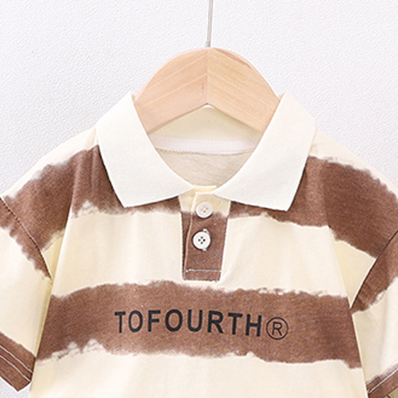 Boys Colourblocked Polo Collar T-Shirt With Shorts
