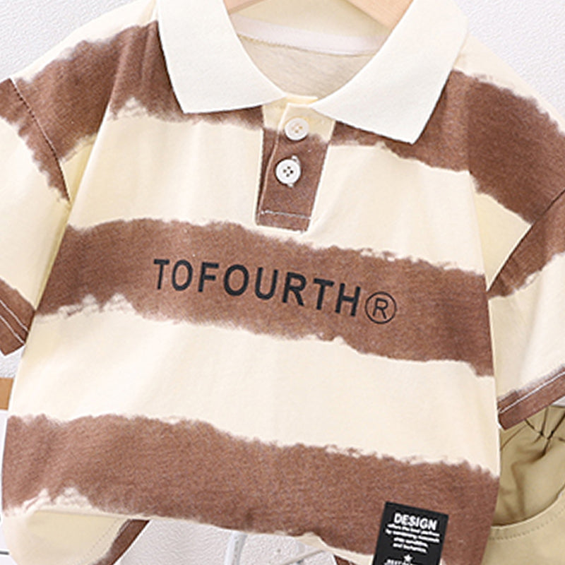 Boys Colourblocked Polo Collar T-Shirt With Shorts