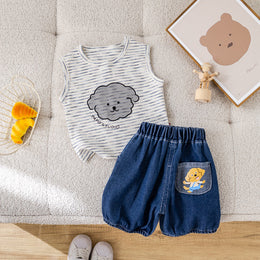 Boys Striped Sleeveless T-Shirt With Shorts