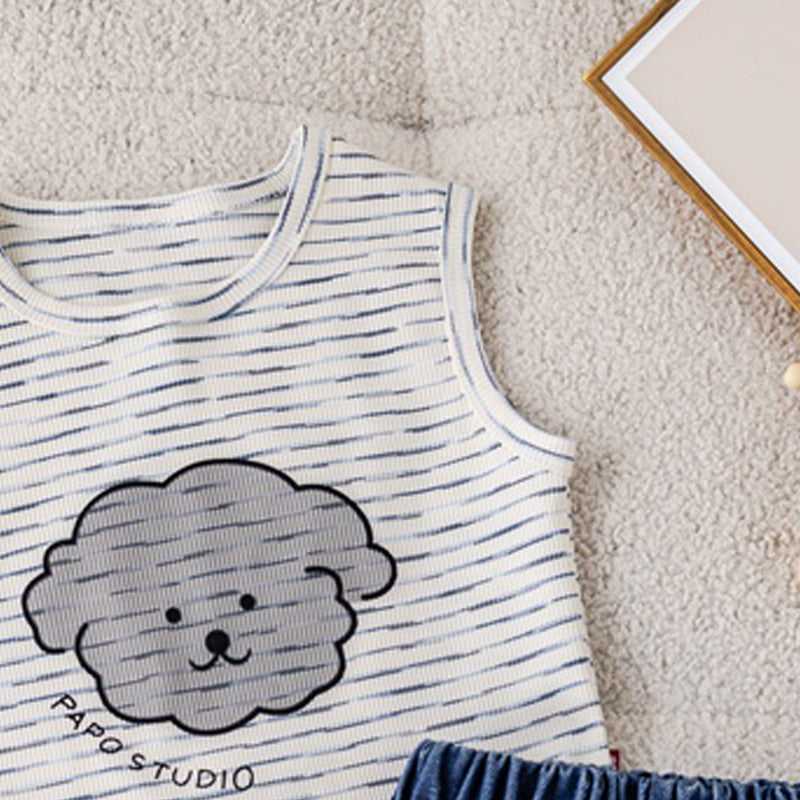 Boys Striped Sleeveless T-Shirt With Shorts