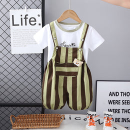 Boys Striped Dungarees With T-shirt