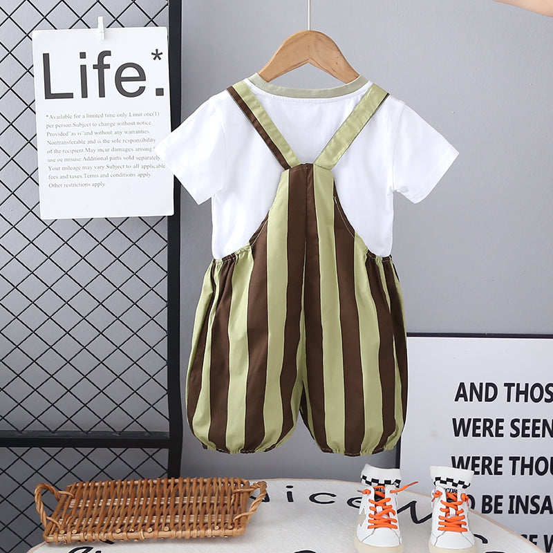 Boys Striped Dungarees With T-shirt