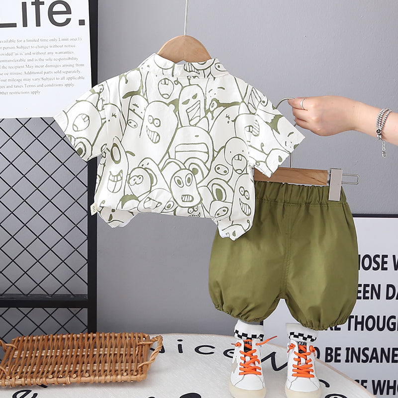 Boys Printed T-shirt and Shirt With Shorts