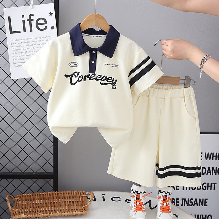 Boys Printed Polo Collar T-shirt With Shorts