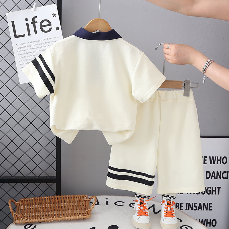Boys Printed Polo Collar T-shirt With Shorts