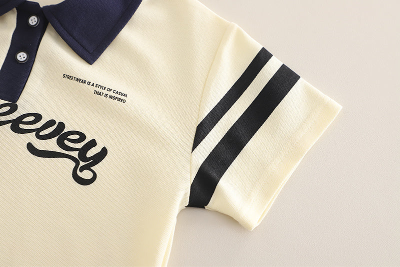 Boys Printed Polo Collar T-shirt With Shorts