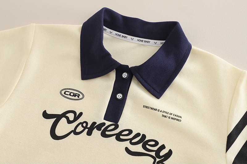 Boys Printed Polo Collar T-shirt With Shorts