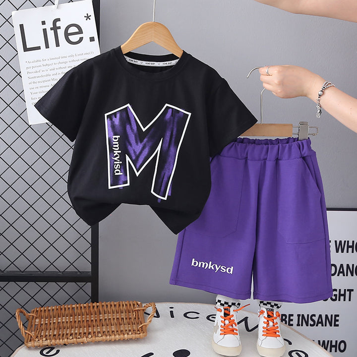 Boys Printed Round Neck T-Shirt With Shorts