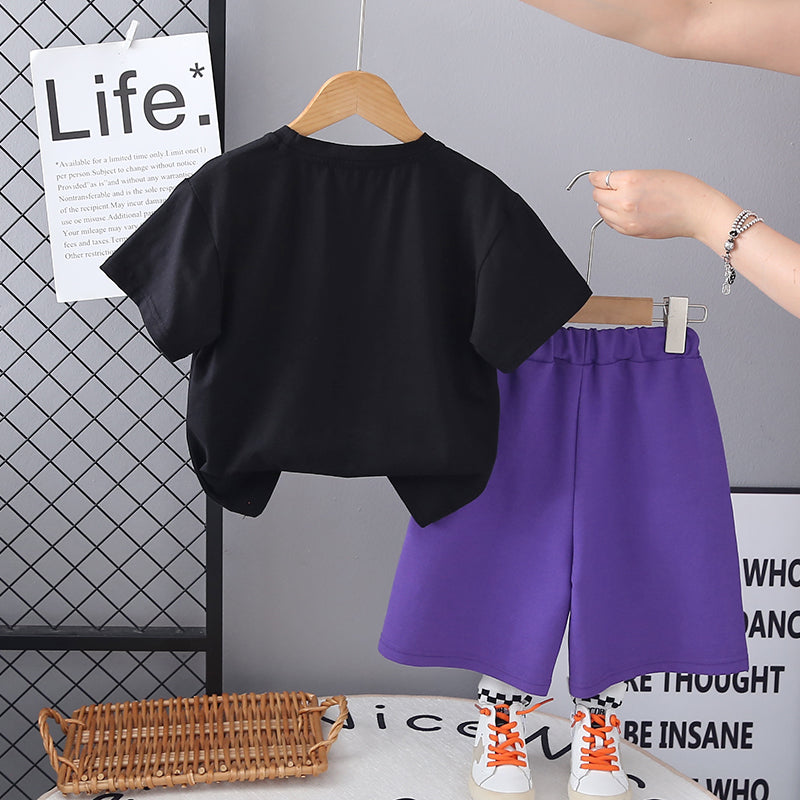Boys Printed Round Neck T-Shirt With Shorts