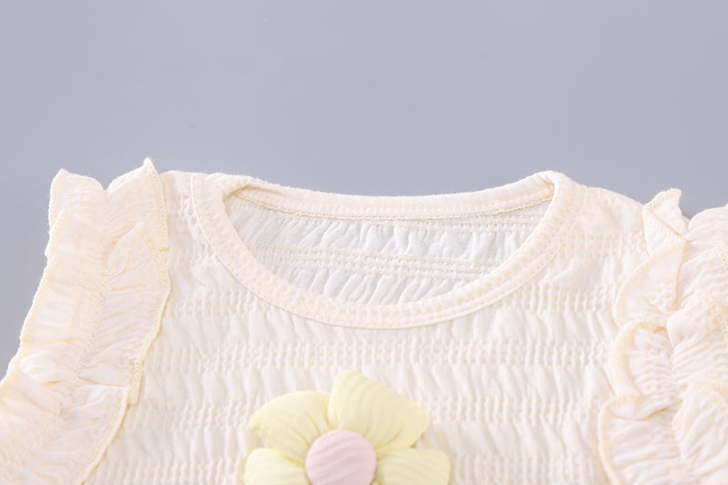 Girls Self Design Round Neck Top With Trousers