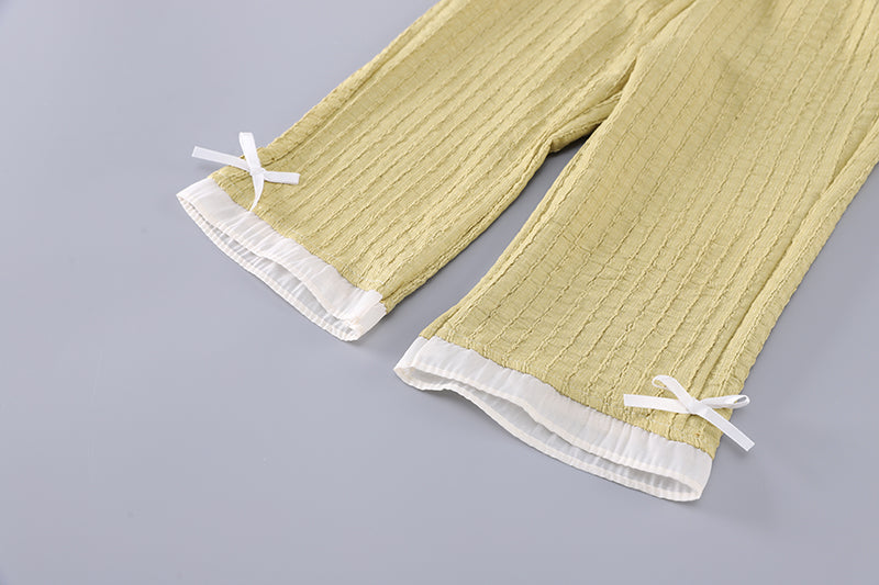 Girls Self Design Round Neck Top With Trousers