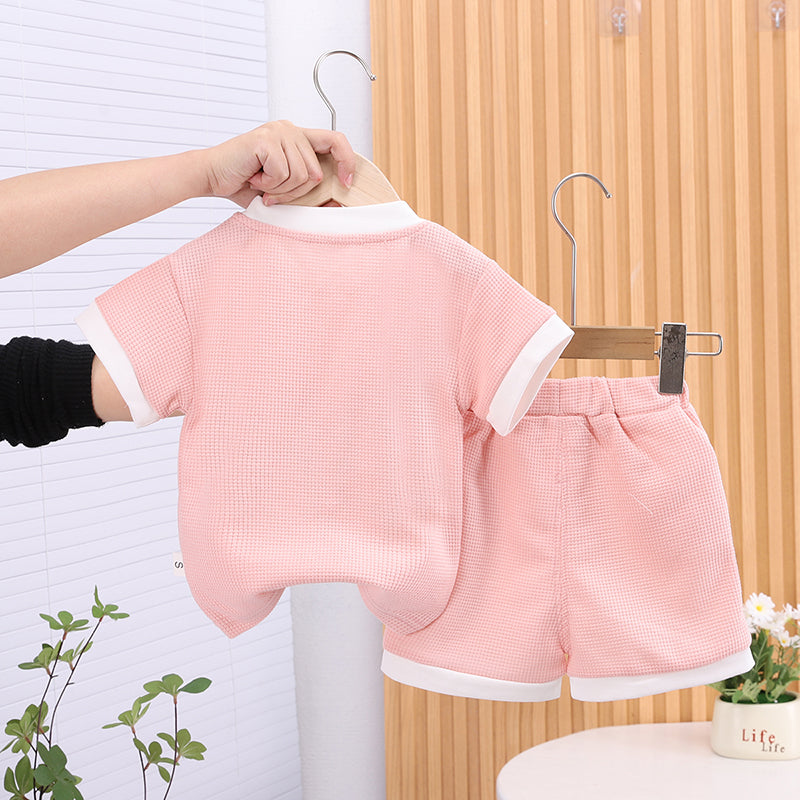Girls Embroidered Short Sleeves  T-shirt With Shorts