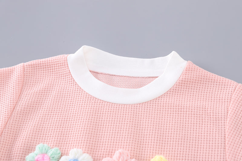 Girls Embroidered Short Sleeves  T-shirt With Shorts
