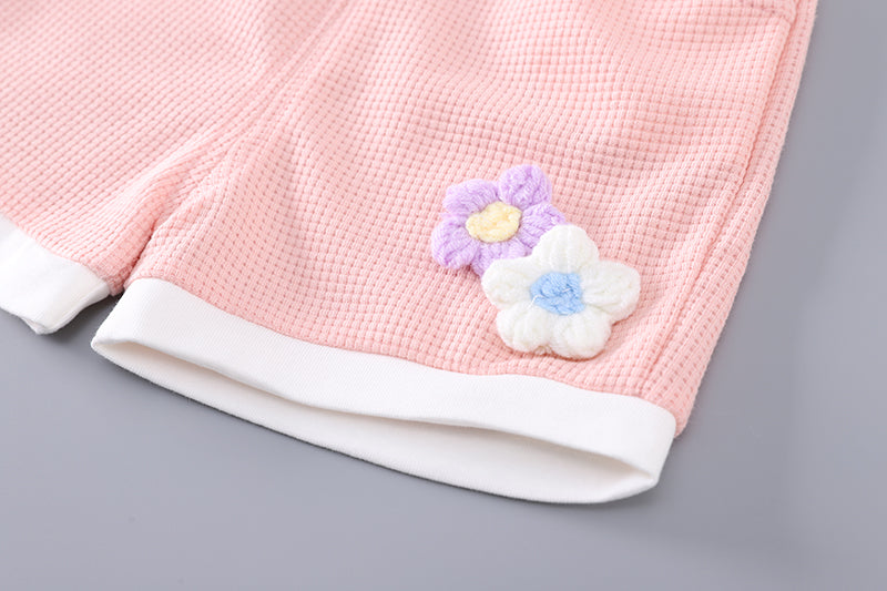 Girls Embroidered Short Sleeves  T-shirt With Shorts