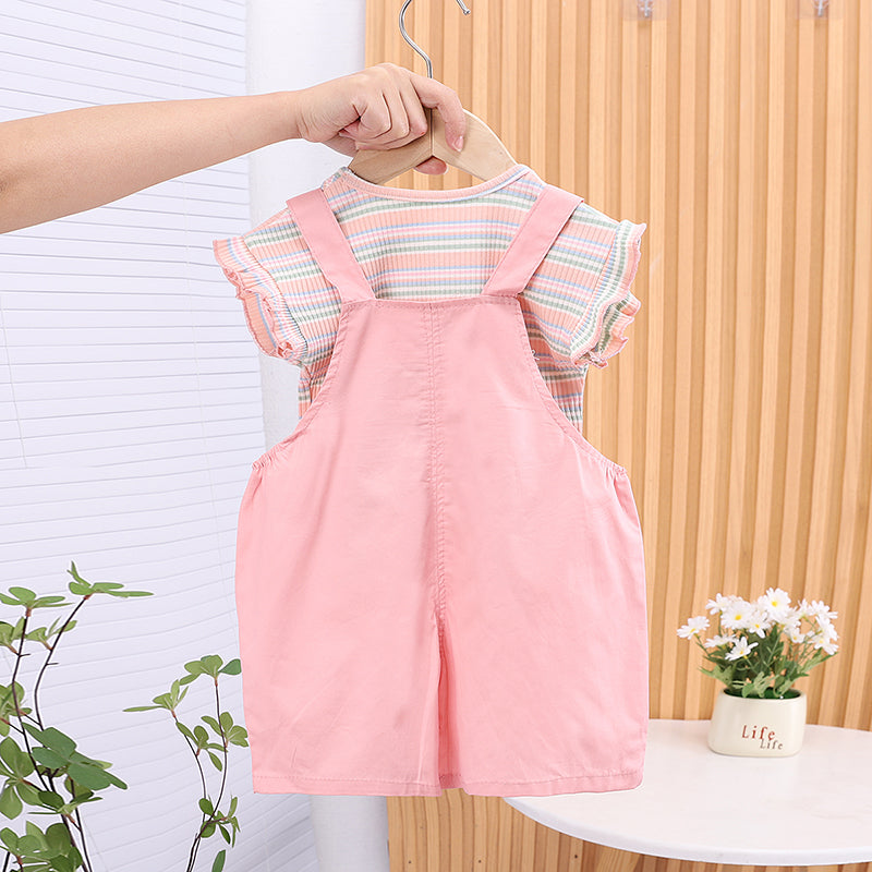 Girls Self Design Dungarees and T-shirt