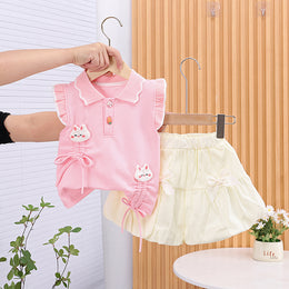 Girls Polo Collar Top With Skirt